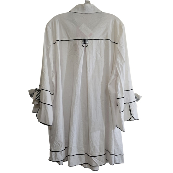NWT IC by Connie K White Button Down A-line Tunic Top 1X Gingham Trim Bow Cuffs - Picture 6 of 12